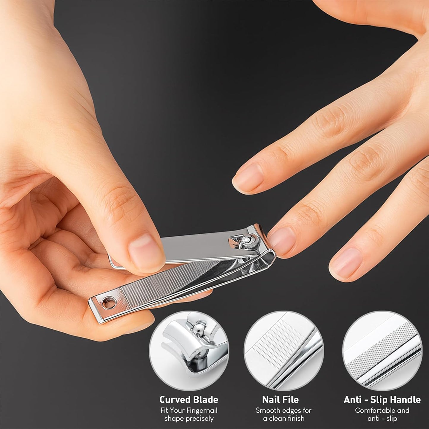 UM Supplies Cuticle Nipper with 2 Pushers and Nail Cutter 4 Pieces Travel Set Stainless Steel | Manicure Pedicure Tool for Nail Care 1/2 Jaw 14 (5mm) Double Spring