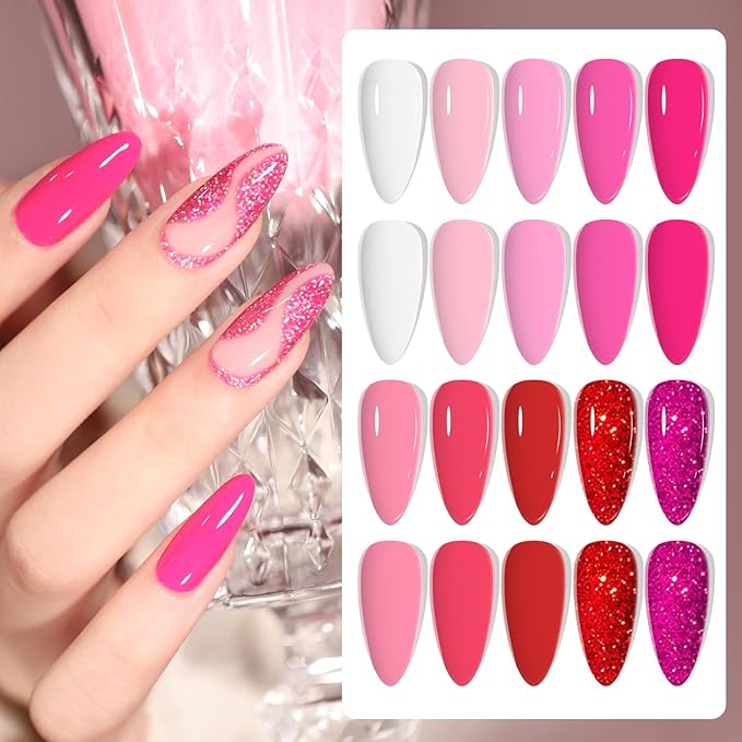 Pink Gel Nail Polish Set, Light/Hot Pink Cherry Blossom Strawberry All Seasons Soak Off Long Lasting Romantic 10 Colors Starter Kit DIY Home Gift for Girlfriend Woman Beginners