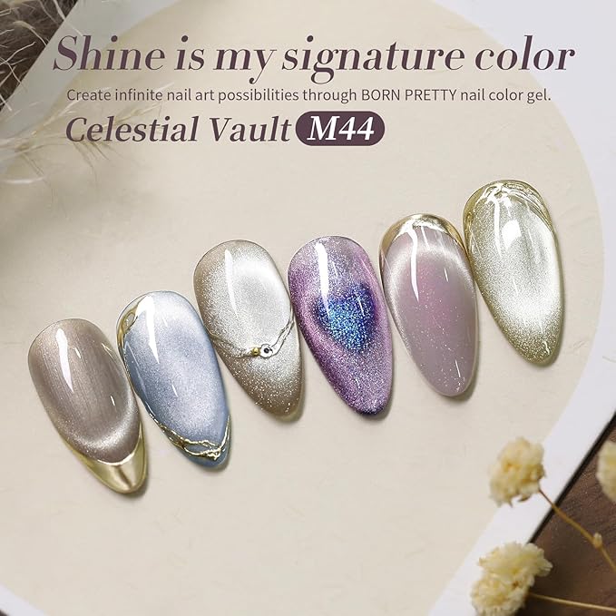 Born Pretty Magnetic Gel Nail Polish Set,Cat Magnetic Eye Gel Jelly Glass Crystal Magnetic Gel Polish Nail Art Manicure Kit 6PCS