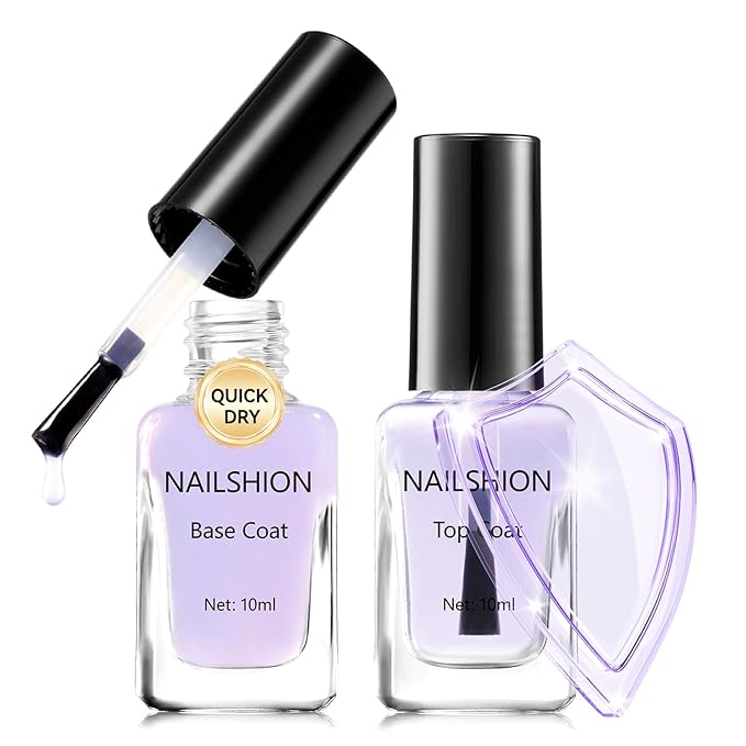 Clear Base Top Coat Anti-UV, 2PCS Calcium & VE Base Nail Strengthener High Shine Top Coat, Chip Resistant Quick Air Dry, Protects Color & Nails Prevents Discoloration Women Gift