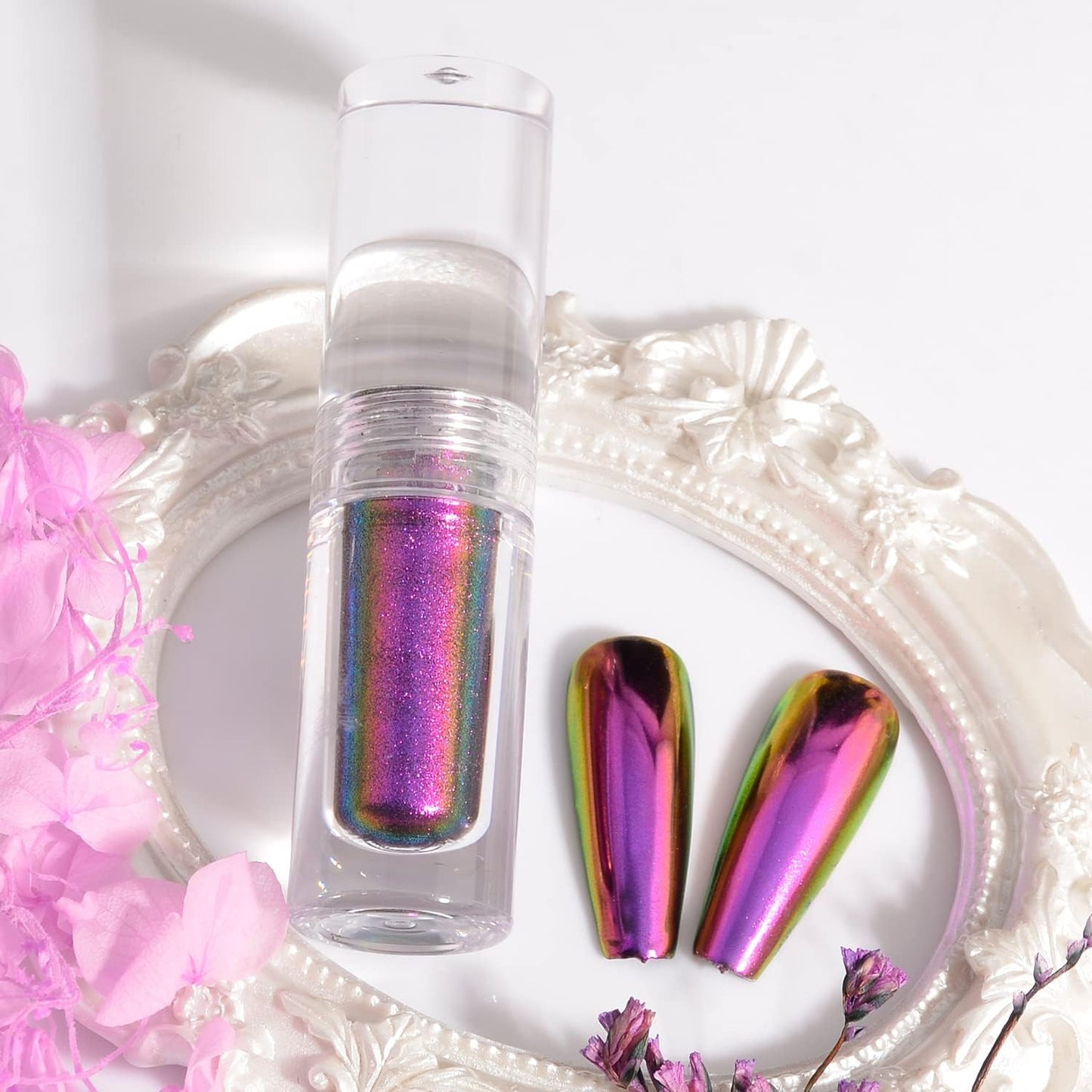 Chrome Nail Powder Liquid Holographic Mirror Effect Aurora Laser Nail Glitter Gel Nail Polish for Nail Art Manicure DIY Decoration