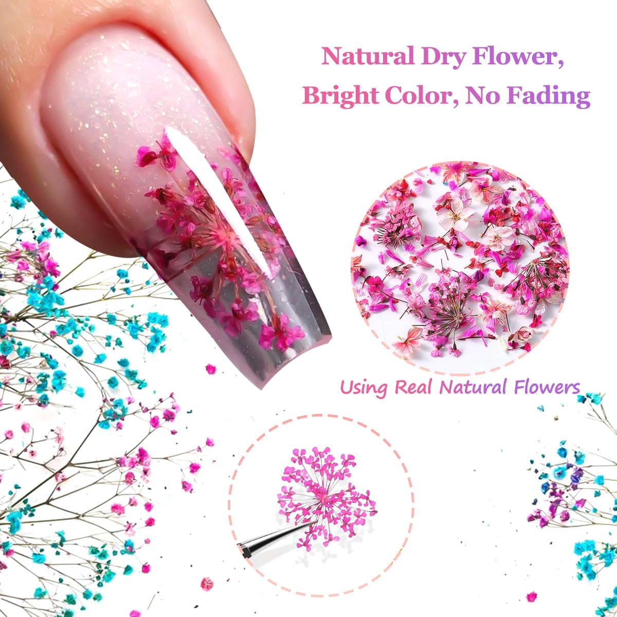 8 Boxs Dried Flowers for Nail Art,Colorful Mini Real Natural Flowers Nail Art Supplies,3D Gypsophila Floral Mixed Tiny Petals Decoration Kits for Resin Jewelry DIY Crafts Manicure Accessories