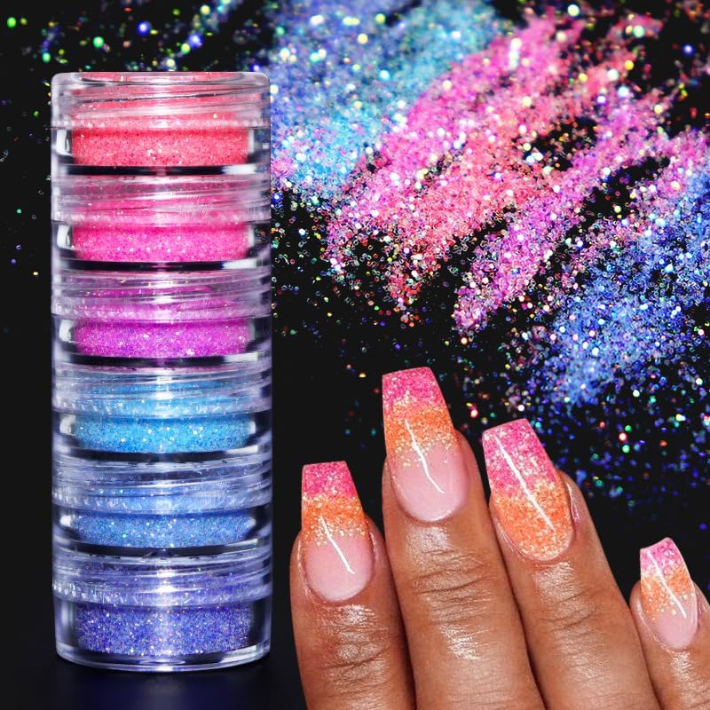 Sugar Sand Neon Nail Art Glitter Powder Shiny Effect Candy Glitter Flakes Pigment Dust Gel Polish Manicure Accessories for Christmas Valentine's Day DIY Crafts Supplies