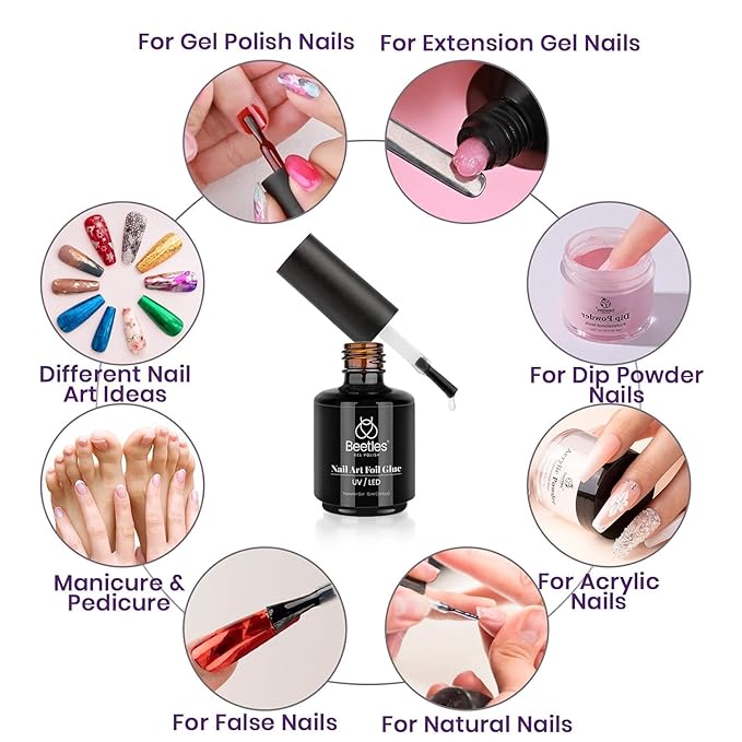 Beetles 15ml Nail Foil Glue, Foil Transfer Gel for Nails Stickers Transfer Nail Art Gel Nail Polish Soak Off LED Lamp Required Manicure DIY at Home Fall Nail Gifts for Women