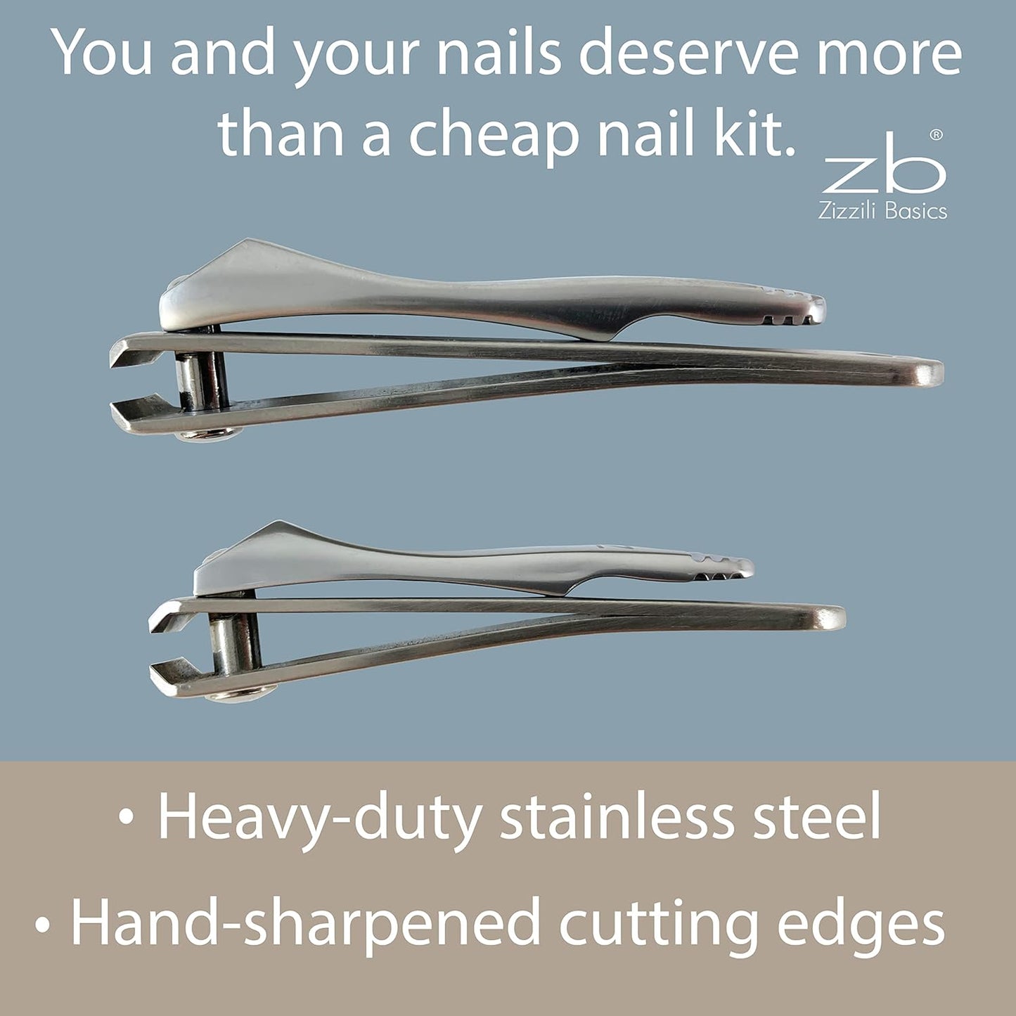 Nail Clippers by Zizzili Basics - 3 Piece Nail Clipper Set - Stainless Steel Fingernail & Toenail Clippers with Nail File and Brown Travel Case - Best Nail Care for Men, Women, Manicure & Pedicure