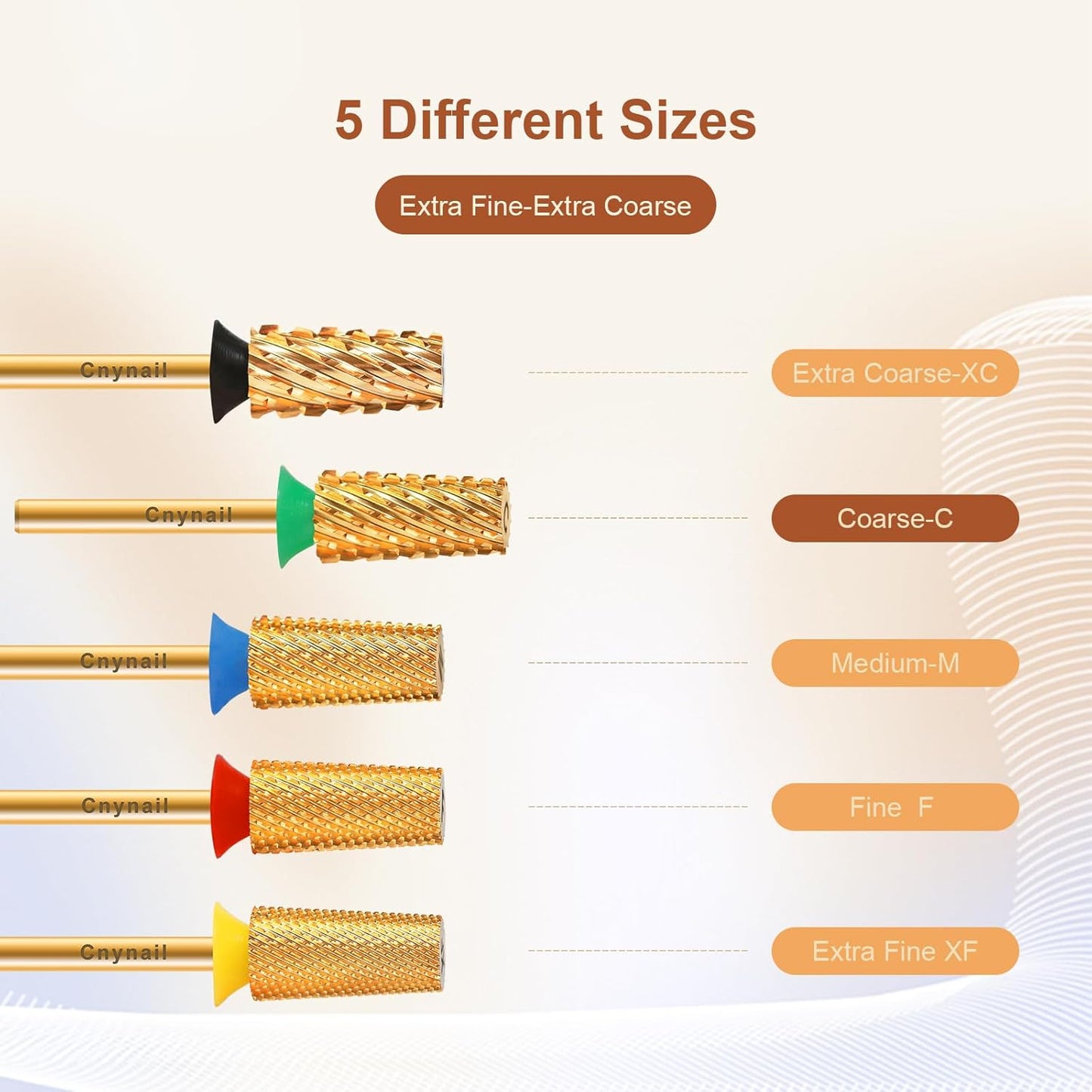 3/32" Large Tapered Barrel Flat Bit Tungsten Carbide Nail Drill Bit Safety Bit for Gel & Acrylic Removal, 2- Way Rotating Efile Tip, Salon Electric File Accessory (C Girt, Gold)