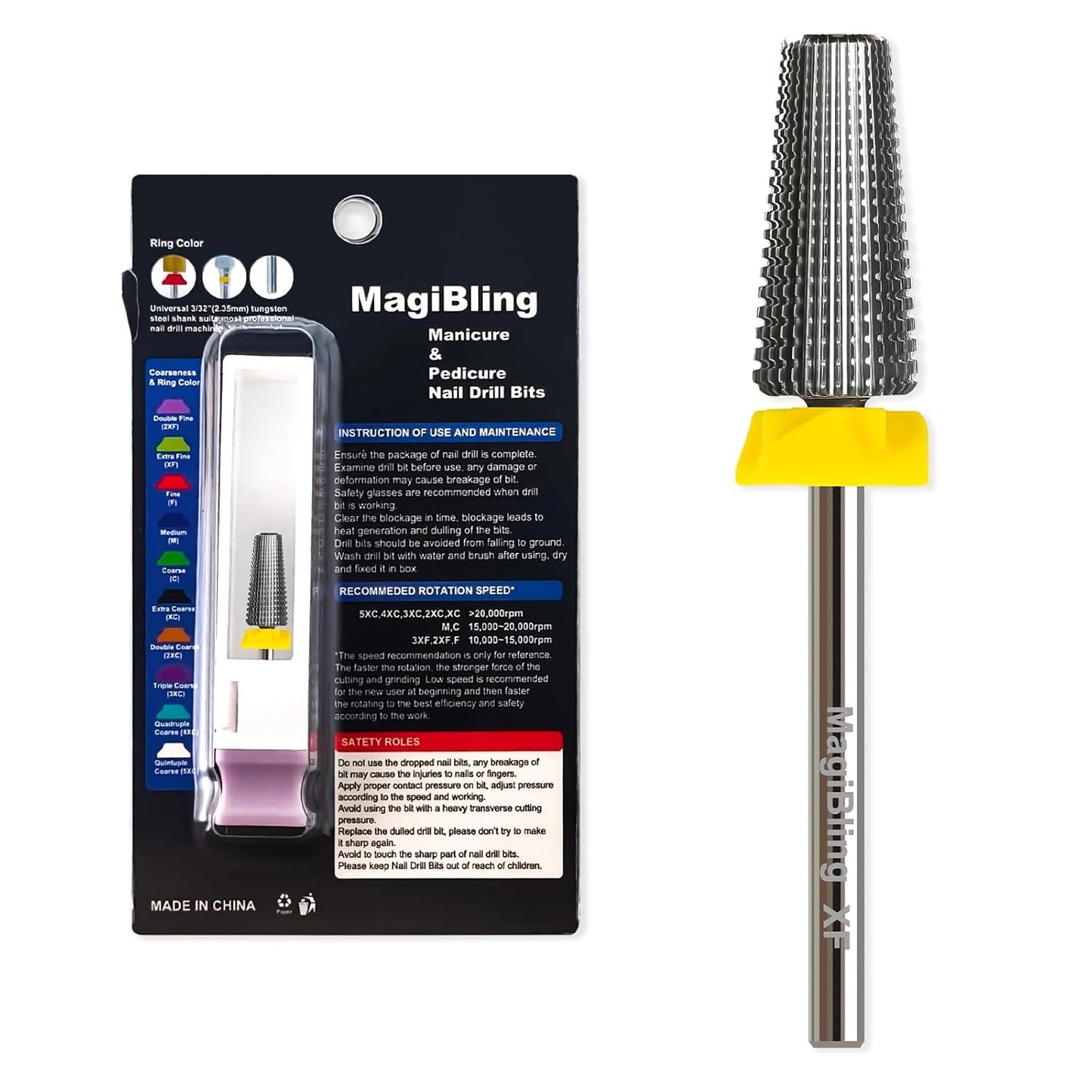 5 in 1 Nail Drill Bits, Straight Cut 3/32'' Professional Tungsten Carbide Bits, Two-way Rotation Easy for Left Hand, Hard Soft Gel Removal Fast Manicure Polishing, Extra Fine