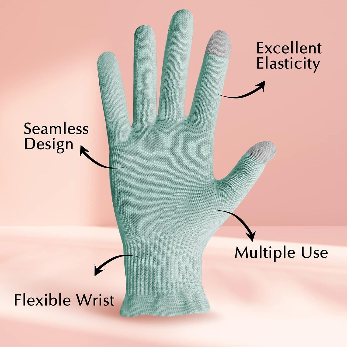 Evridwear Cotton Moisturizing Gloves Overnight Touchscreen for Dry Hands SPA Eczema Hand Care, Day and Night Moisturizing Sleeping Gloves (2 Pairs S/M, Feather Weight Mint Green)