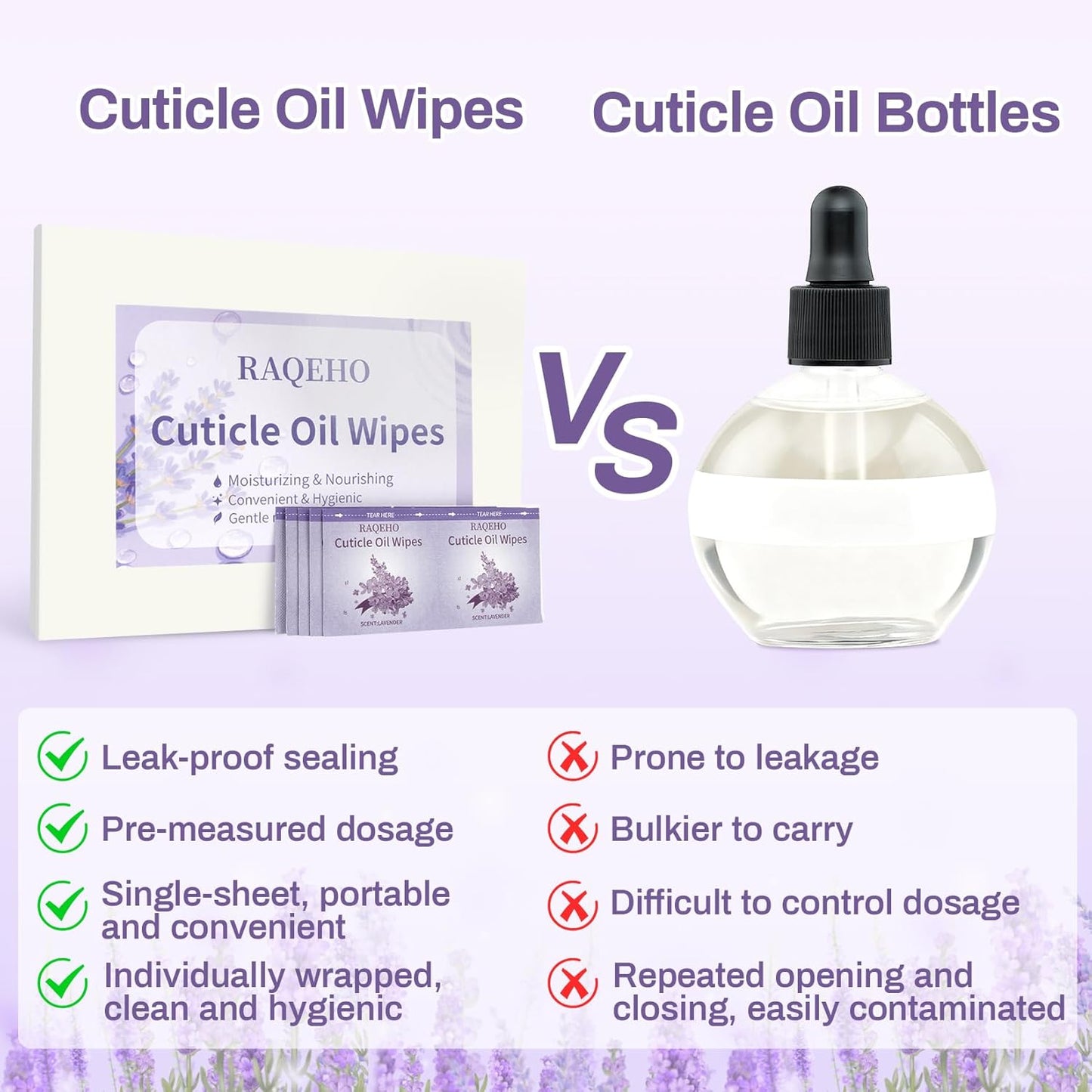 Cuticle Oil Infused Nail Wipes 100 Lavender Cuticle Oil Wipes Softener Moisturizer Strengthener Protector Repair for Weak Dry Damaged Travel Aceite Para Cuticula Nail Care Products Salon Home