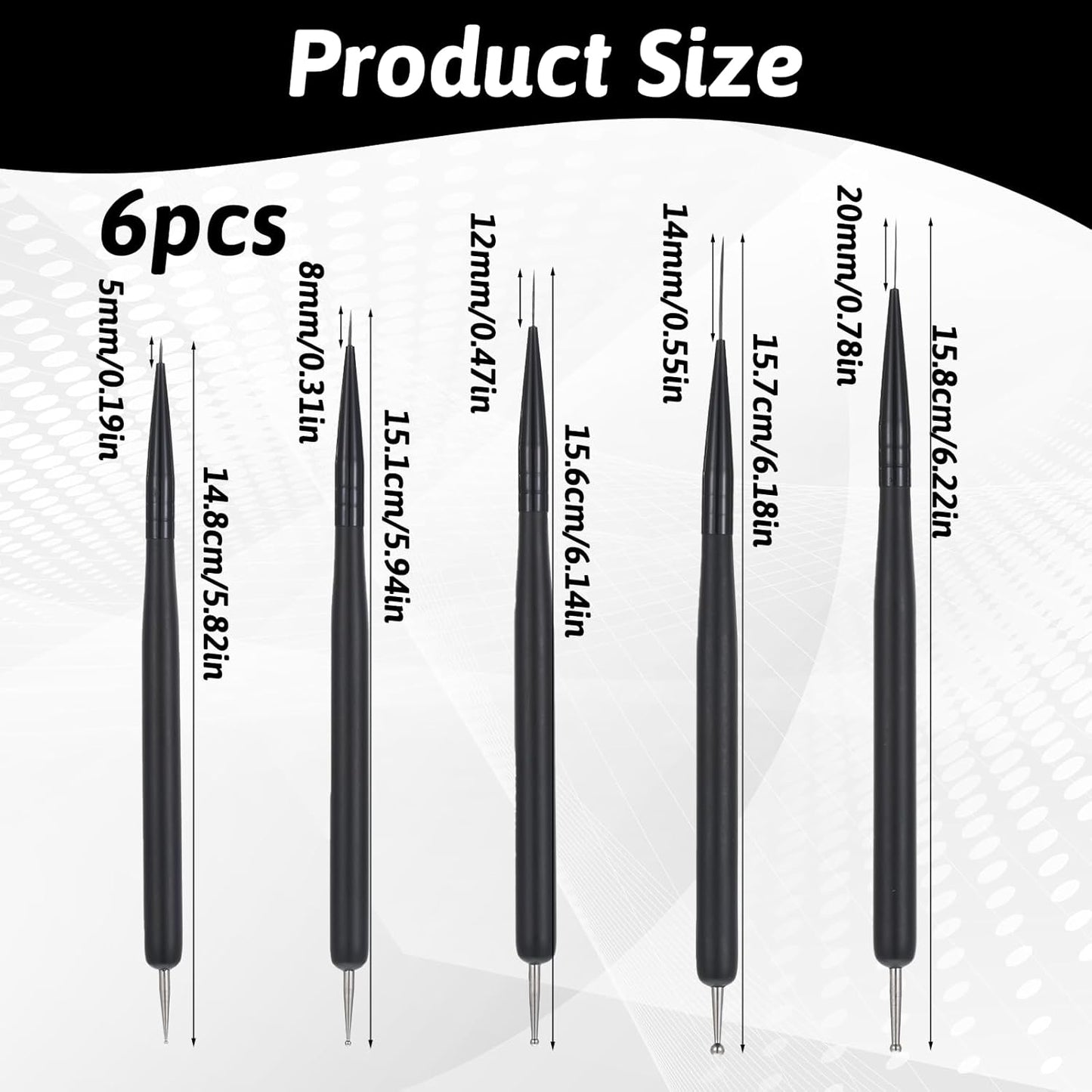 5Pcs Nail Dotting Liner Tools Double-End Nail Art Brushes Kit Nails Art Gel Polish Liner Brushes Dotting Pen Tools Painting Arts Design Brush Set for Long Lines, Thin Details, Fine Drawing Black