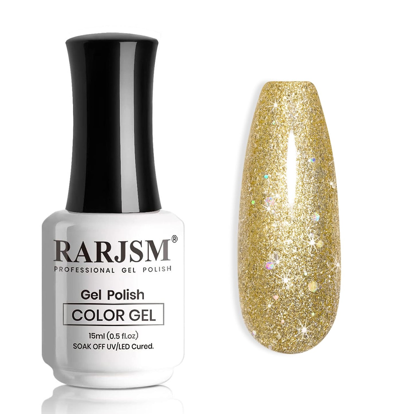 RARJSM Glitter Gel Nail Polish Platinum Gold Metallic Light Gold Iridescent Rainbow Shimmer Flakes Gel Polish Sparkly Chunky Pigments Soak off Led UV Curing Required for Home Salon Manicure Christmas