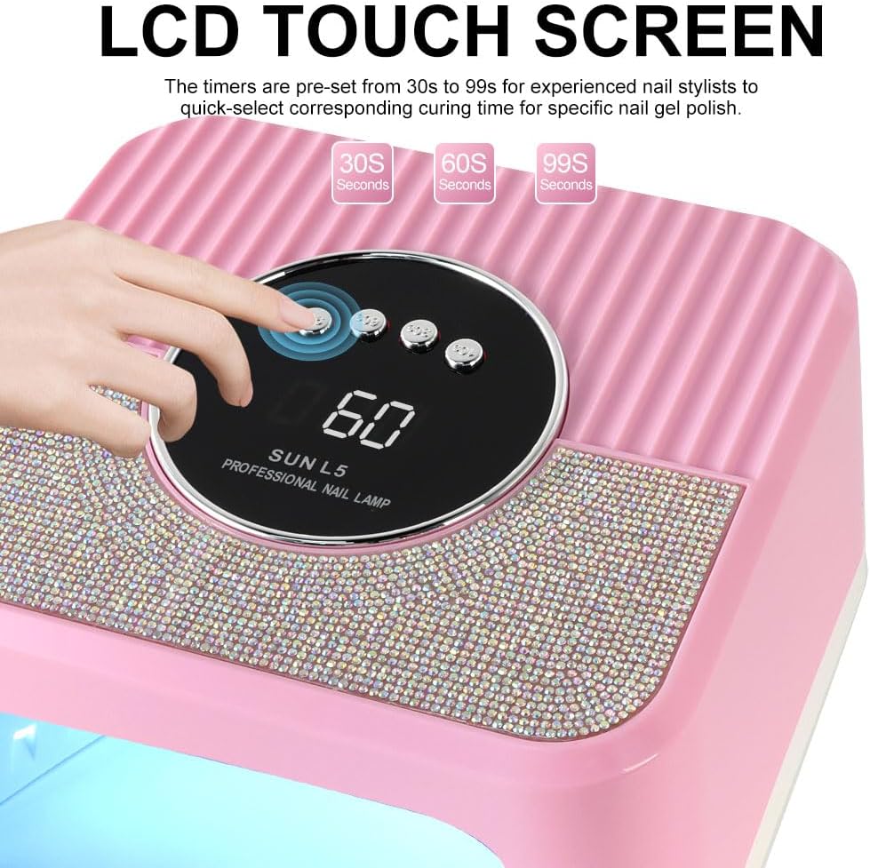 LimeGirl UV LED Nail Lamp Kit for Gel Polish Professional Fast Curing Pink Dryer Light Set with UV Protection Gloves Cordless Rechargeable Nail Art Cure Machine for Manicure Pedicure at Home and Salon