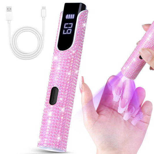 Handheld UV Light for Gel Nails, Pink Diamond Gel Light for Nails Cordless Nail Lamp Rechargeable with Led Display Lamp for Rhinestone Glue Decoration DIY at Home
