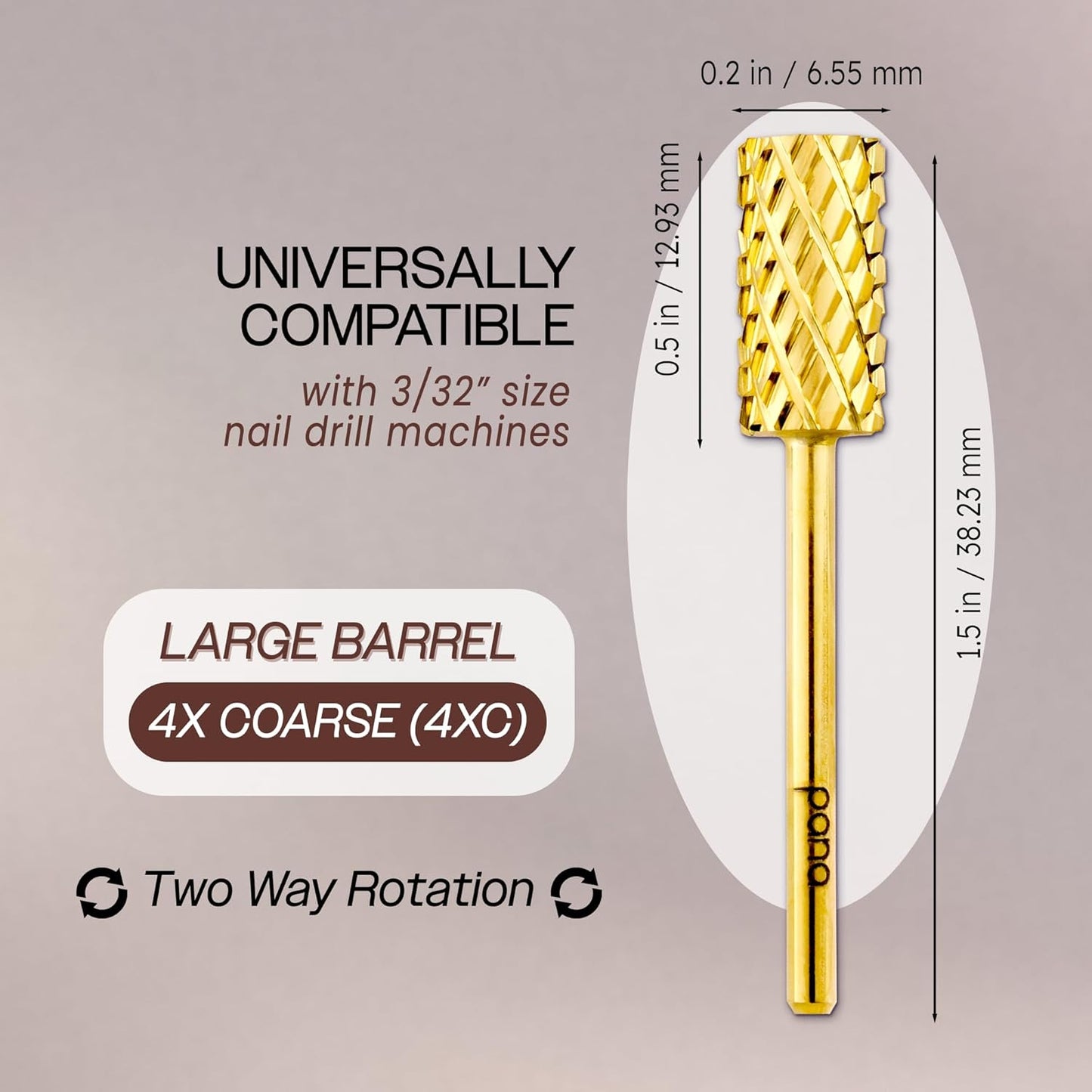 PANA Professional 3/32" Shank Size - Flat Top Large Barrel Gold Carbide Bit 4X Coarse Grit - Nail Drill Bit for Dremel Machine