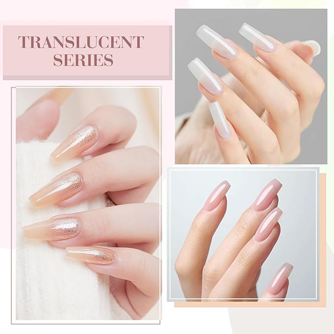 CANNI Jelly Gel Nail Polish Set – 6 Sheer Colors (Milky White, Light Pink, Nude Peach), 9ML Each, Transparent Soak Off UV LED HEMA-Free Manicure Gel for Women