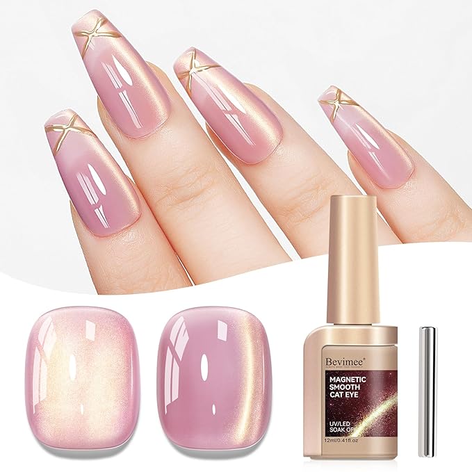Cat Eye Gel Nail Polish Sheer Pink Glass Jelly Magnetic Nail Polish Gel Shimmer Glitter Gloss Shine Holographic Translucent Color For Nail Art Manicure DIY At Home 12ml