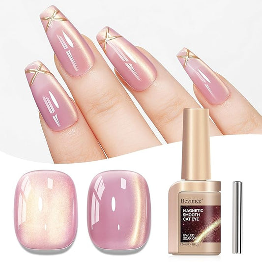 Cat Eye Gel Nail Polish Sheer Pink Glass Jelly Magnetic Nail Polish Gel Shimmer Glitter Gloss Shine Holographic Translucent Color For Nail Art Manicure DIY At Home 12ml