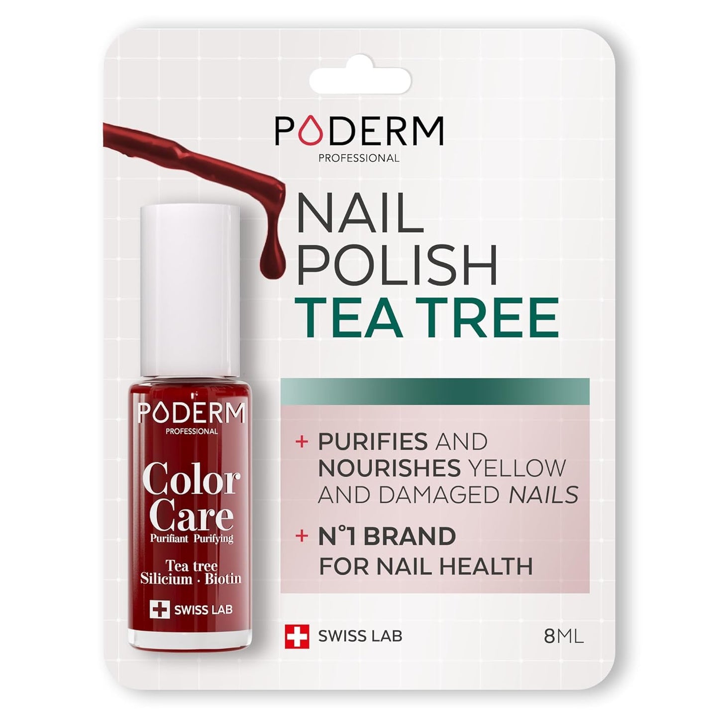 PODERM - Nail Polish – Enriched with Tea Tree – Improves nail appearance – Ingredients Natural/Vegan - foot/hand - Swiss Made (Red Allure)