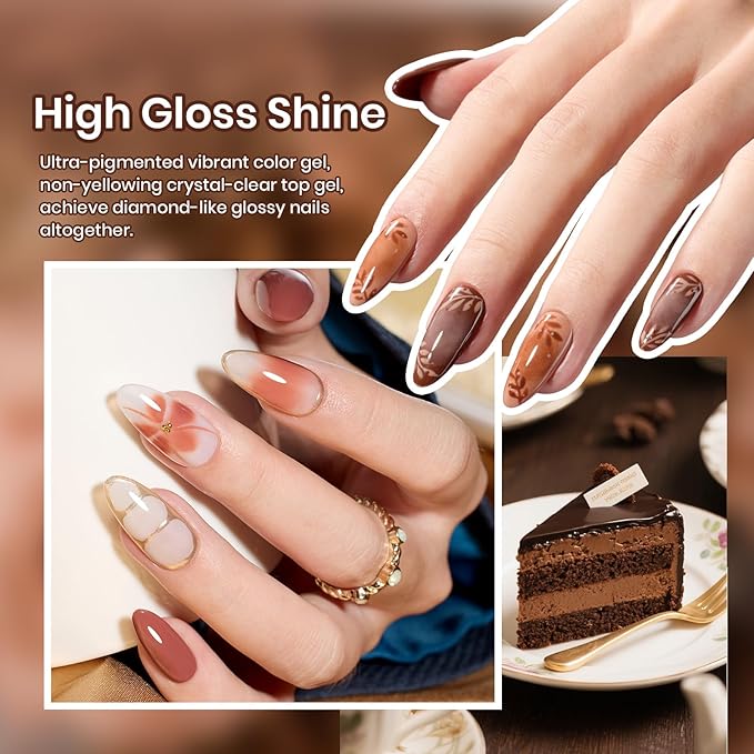 beetles Gel Polish Brownie Bliss - Fall Gel Nail Polish Set Light Dark Brown 6 Colors Nail Kit Pearl Shimmering Soak Off UV LED Lamp Needed Manicure DIY Home Gift for Women Girls