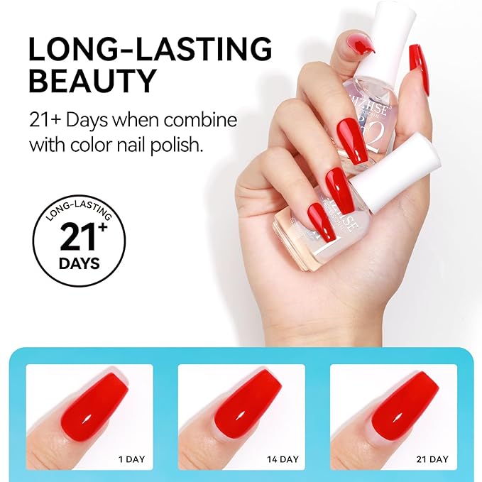 MIZHSE Base and Top Coat Nail Polish Quick Dry, 15 ml 0.5 fl oz Basic Nail Polish Non Gel Air Dry Fast, Protective High-Glossy Shiny Clear Long Lasting Nail Art Manicure at Home