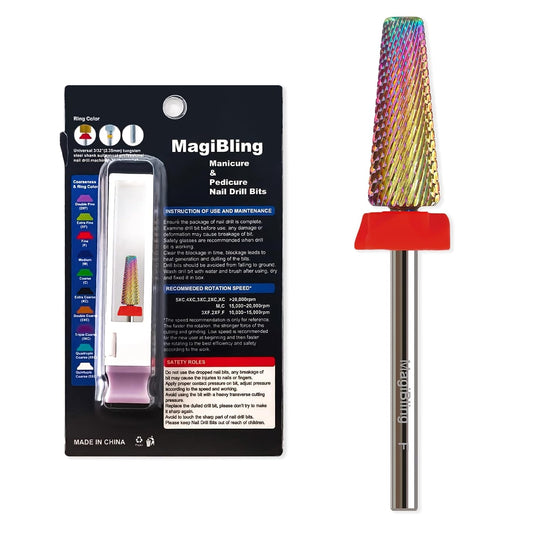 F 5 in 1 Nail Drill Bits, 16mm Tapered 3/32'' Professional Tungsten Carbide Bit for Efile, 2 Rotation for Electric Drill, Remove Thick Thin Gel, Manicure Cuticle Gel Polishing, Technicians Bits, Fine.