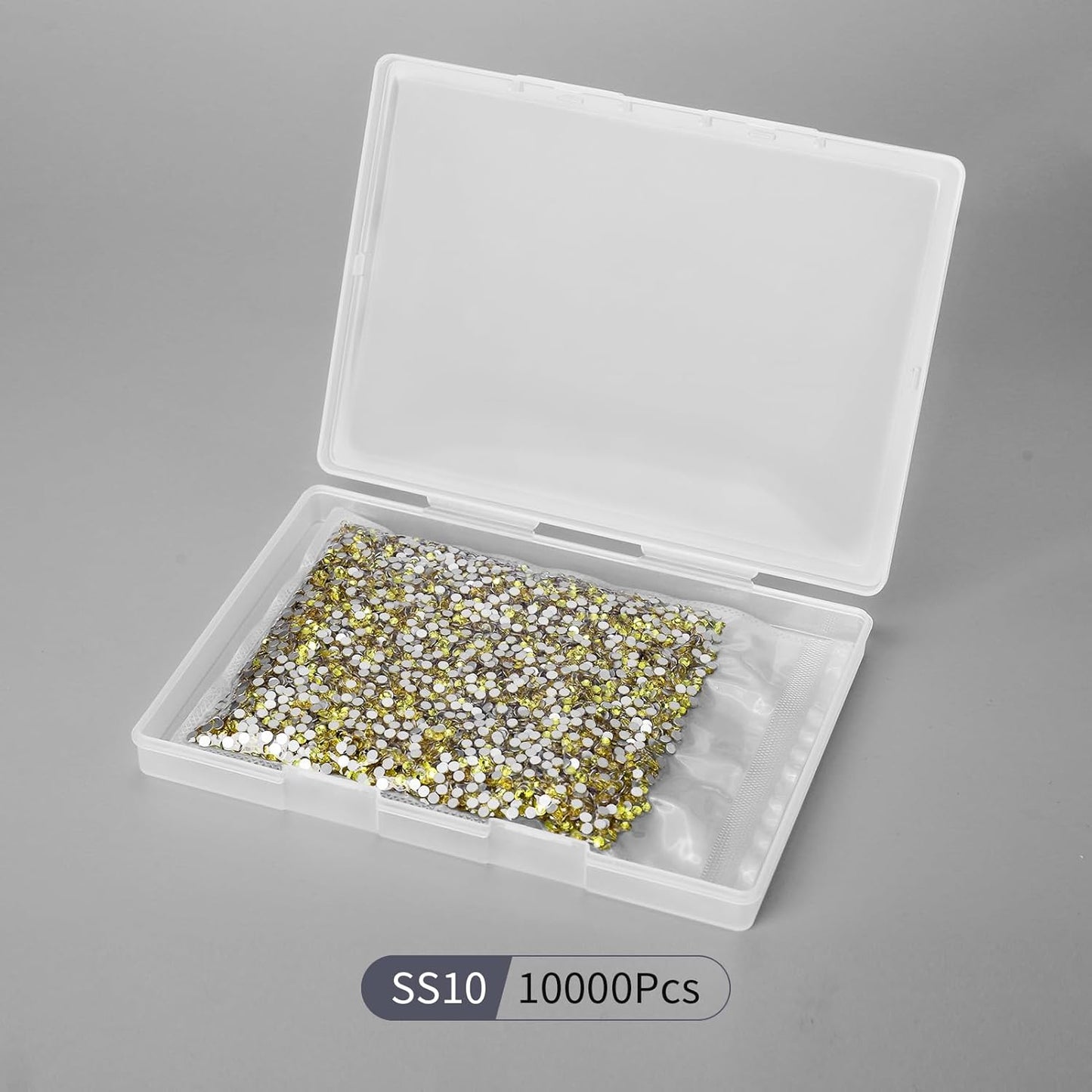 10000PCS Lemon Yellow Rhinestones Bulk, Flat Back Crystal Glass Stone Round Gems,SS10, 2.7-2.9mm