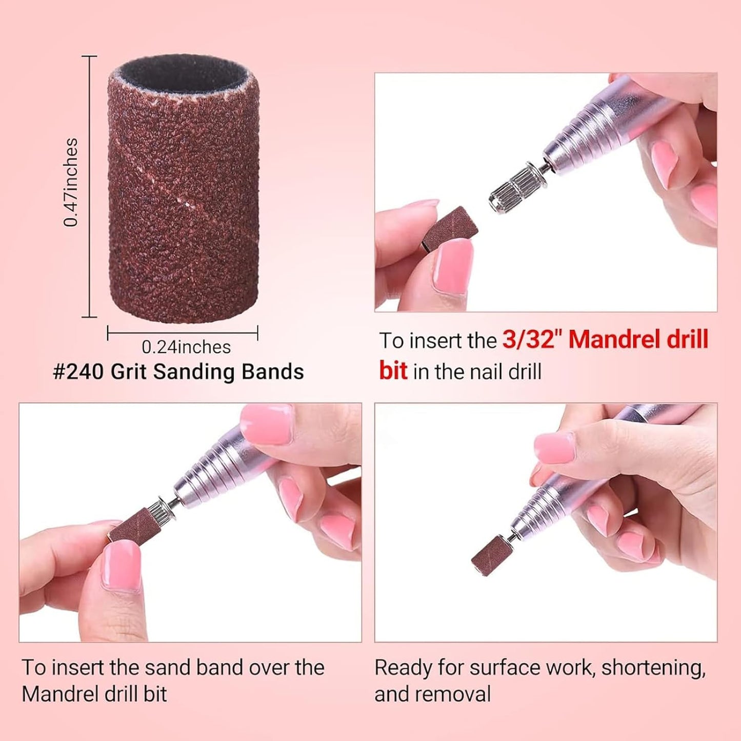 MelodySusie 100 Pcs Nail Drill Bits Sanding Bands for Nail Drill 240 Extreme Fine Grit Nail File Sanding Bands for Acrylic Nails Gel Manicures and Pedicure