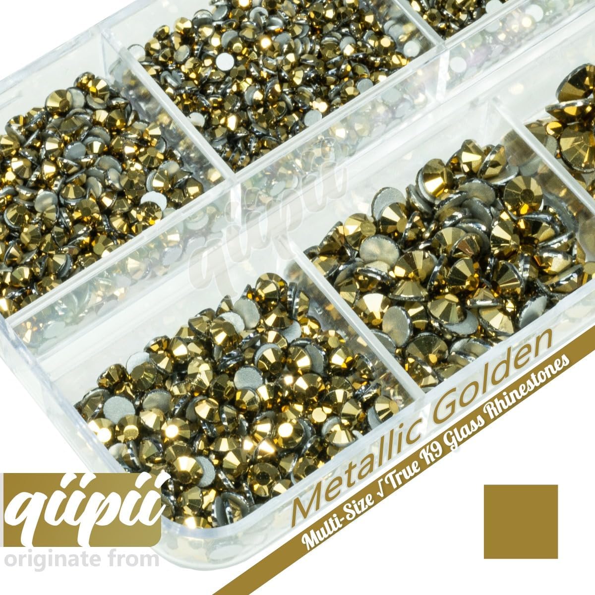 2550pcs Golden Nail Art Flatback Rhinestones for Face Makeup Metallic Golden Nail Gems Gemstones K9 Glass SS4~SS20 6 Sizes Mine Gold Diamonds Stones Crystals w Picking Pen for Nails DIY Crafts