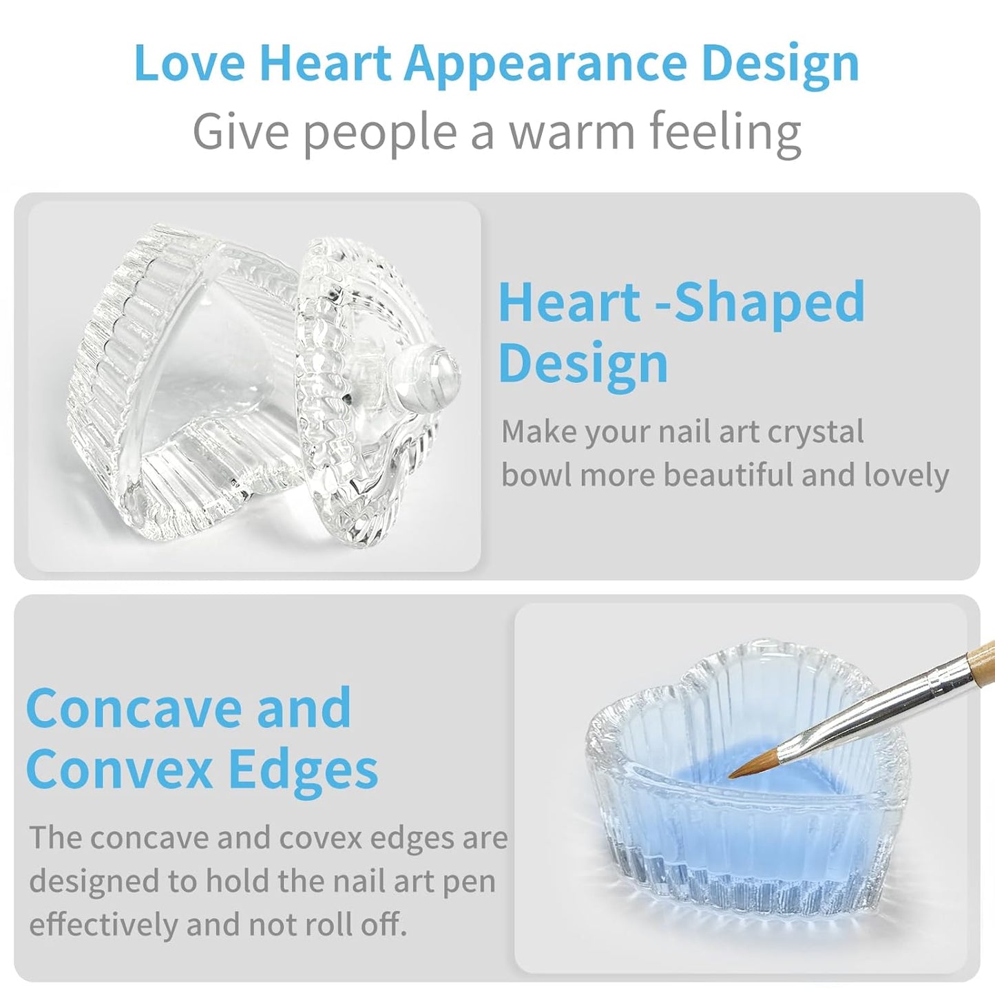 Crystal Sweet Heart Shape Acrylic Liquid Powder Glass Dappen Dish Glass Cup w Cap Lid Bowl for Acrylic Nail Art Transparent Kit (Clear)