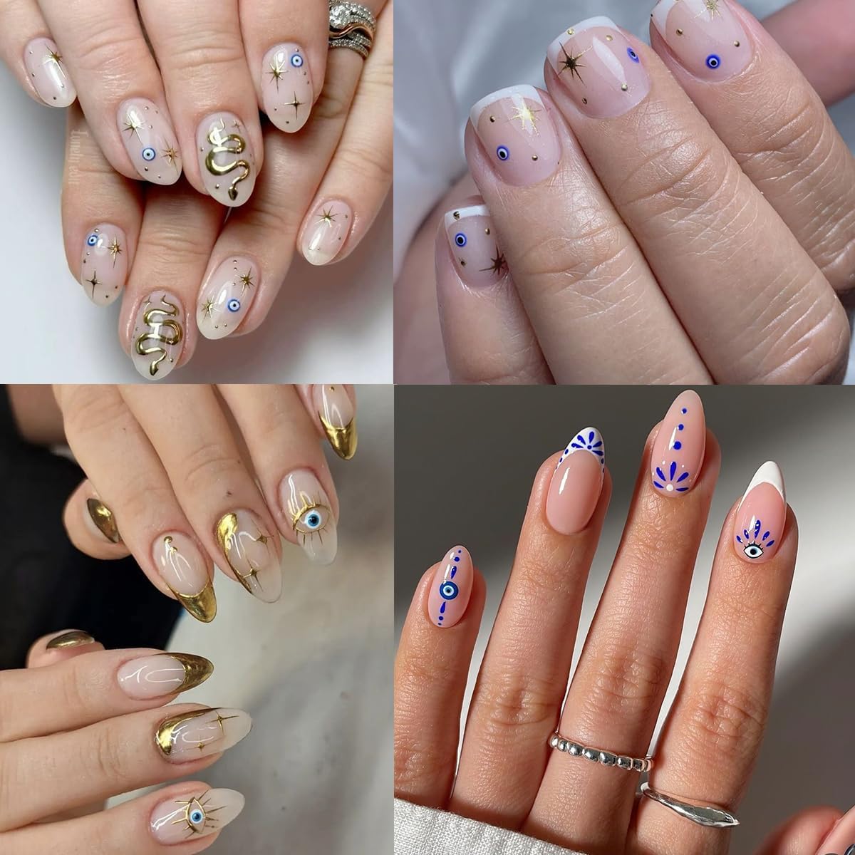 Evil Eye Nail Art Stickers 6Sheets Gothic Snake Star Sun Nail Stickers Gold Silver Blue Eye Nails Design 3D Self Adhesive Nail Art Supplies Halloween Nails Decals for Women DIY Manicure Decoration