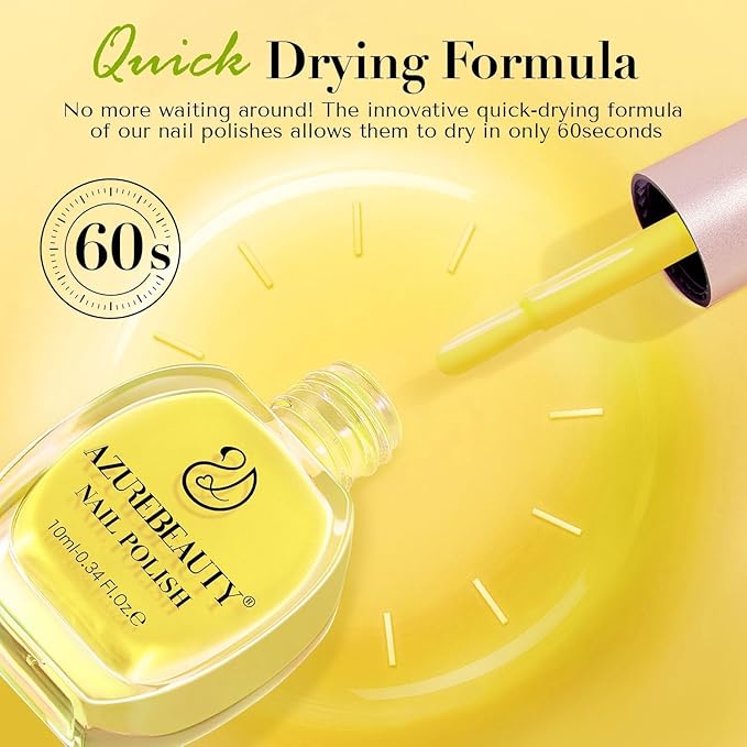 AZUREBEAUTY Nail Polish Set, 4 Colors Pastel Lime Green Yellow Pink Quick Dry Natural Nail Lacquer Strengthening Treatment Kit DIY Salon at Home