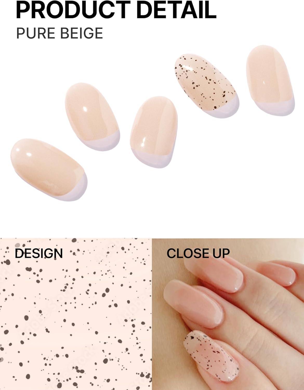 UUUUUU Semi Cured Gel Nail Strips | Salon-Quality | UV Free Gel Nail Wraps for Women | Easy Peel&Stick | Long-Lasting up to 14 Days | 28 Strips Set+File & Wipes | Gift-Ready (UGN076 - Pure Beige)