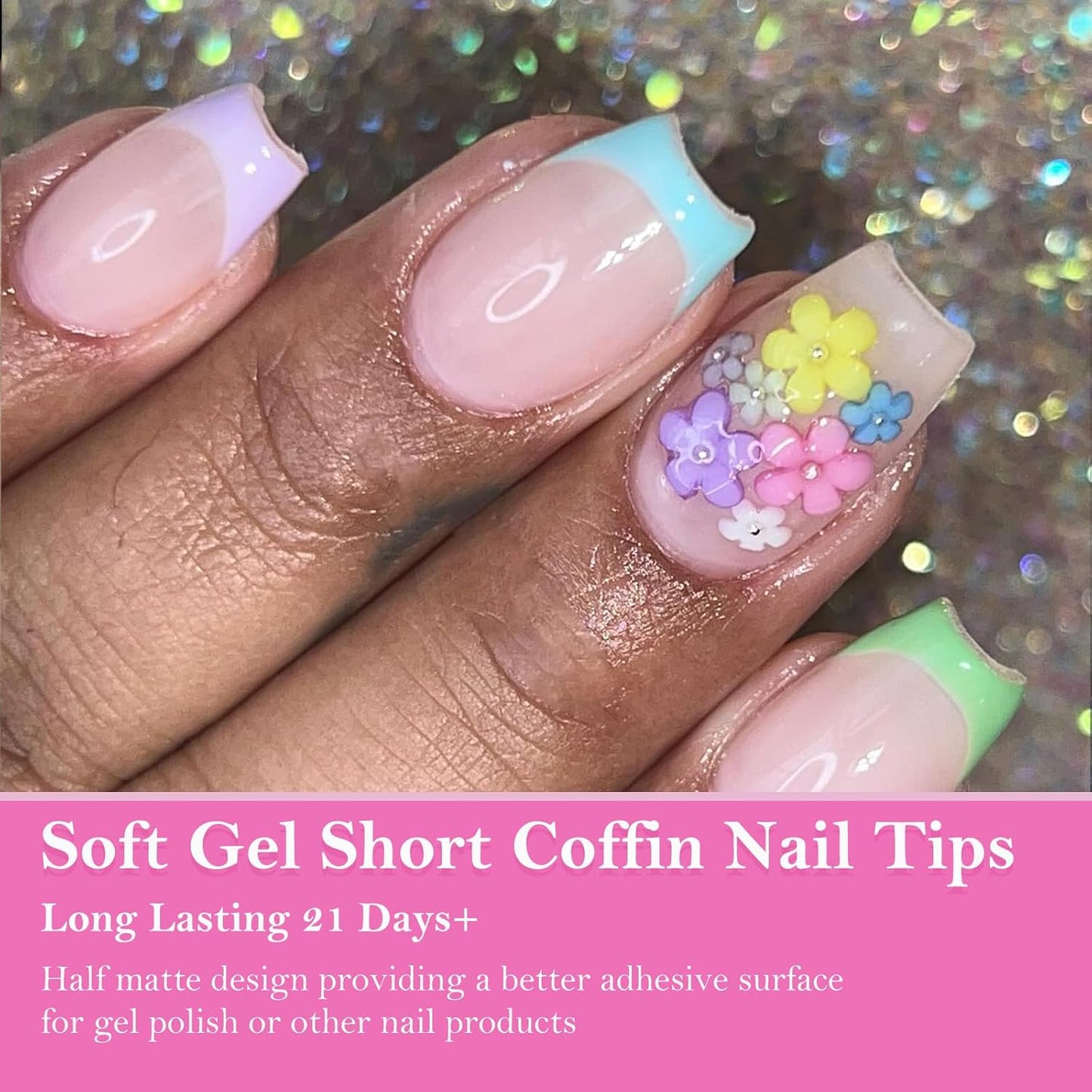AddFavor Coffin Nail Tips Short Fake Nails, 600pcs Soft Gel Nail Tips Coffin Full Cover Clear Press on Gel Nails False Acrylic Nails Tip for Nail Extensions, 12 Sizes Artificial Fingernails False Tips