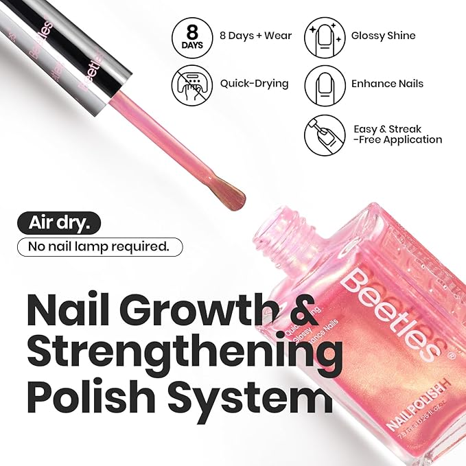 Beetles Pearl Nail Polish Set Mermaid Glow, 6 Colors Shimmer Pearl Pink Purple Quick Dry Nail Polish Long Lasting DIY Manicure Gift for Girls Women Nail Strengthener Polish