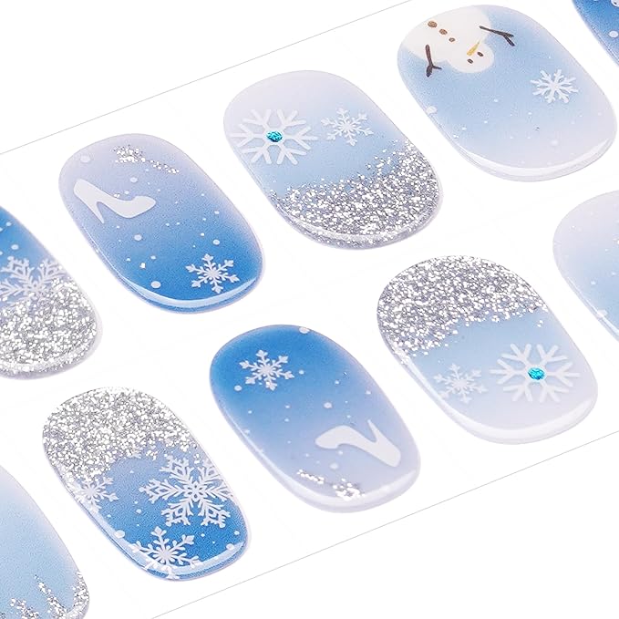 DANNI & TONI Kids Gel Nail Strips Snowman Snowflakes Blue Salon-Quality Peel & Stick Manicure for Children (Age 6+)– Safe, Long-Lasting, Easy to Apply |Ice Whisper