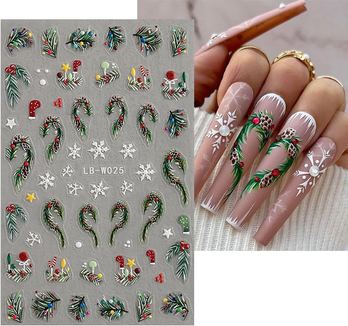 4Pcs Christmas Nail Art Stickers 5D Embossed Nail Decals Winter Christmas Tree Elk Snowflake Nail Art Design Self Adhesive Nail Supplies for Women DIY New Year Xmas Holiday Nail Decoration Accessories