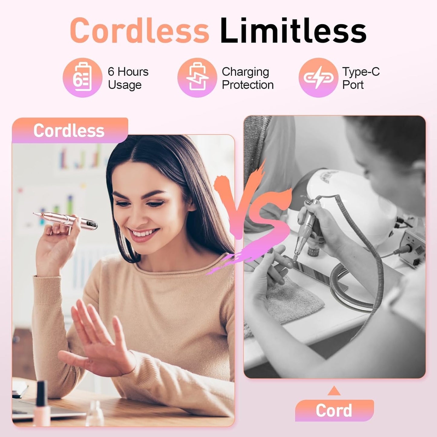 Cordless Nail Drill, Portable Electric Nail File with 11 in 1 Nail Drill Bits for Acrylic Gel Dip Powder Nails, Rechargable Efile Nail Drill Machine Kit for Home Manicure Pedicure, Gold