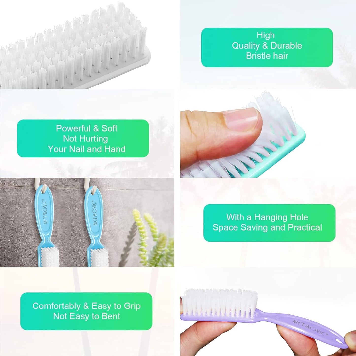 NICEMOVIC 10 Pcs Nail Brush for Cleaning Fingernails, Handle Grip Nail Scrubber Brush, Hand Fingernail Cleaner Brush Manicure Tools Scrub Cleaning Brushes Kit, Use for Toe and Nail Cleaning (Macaron)