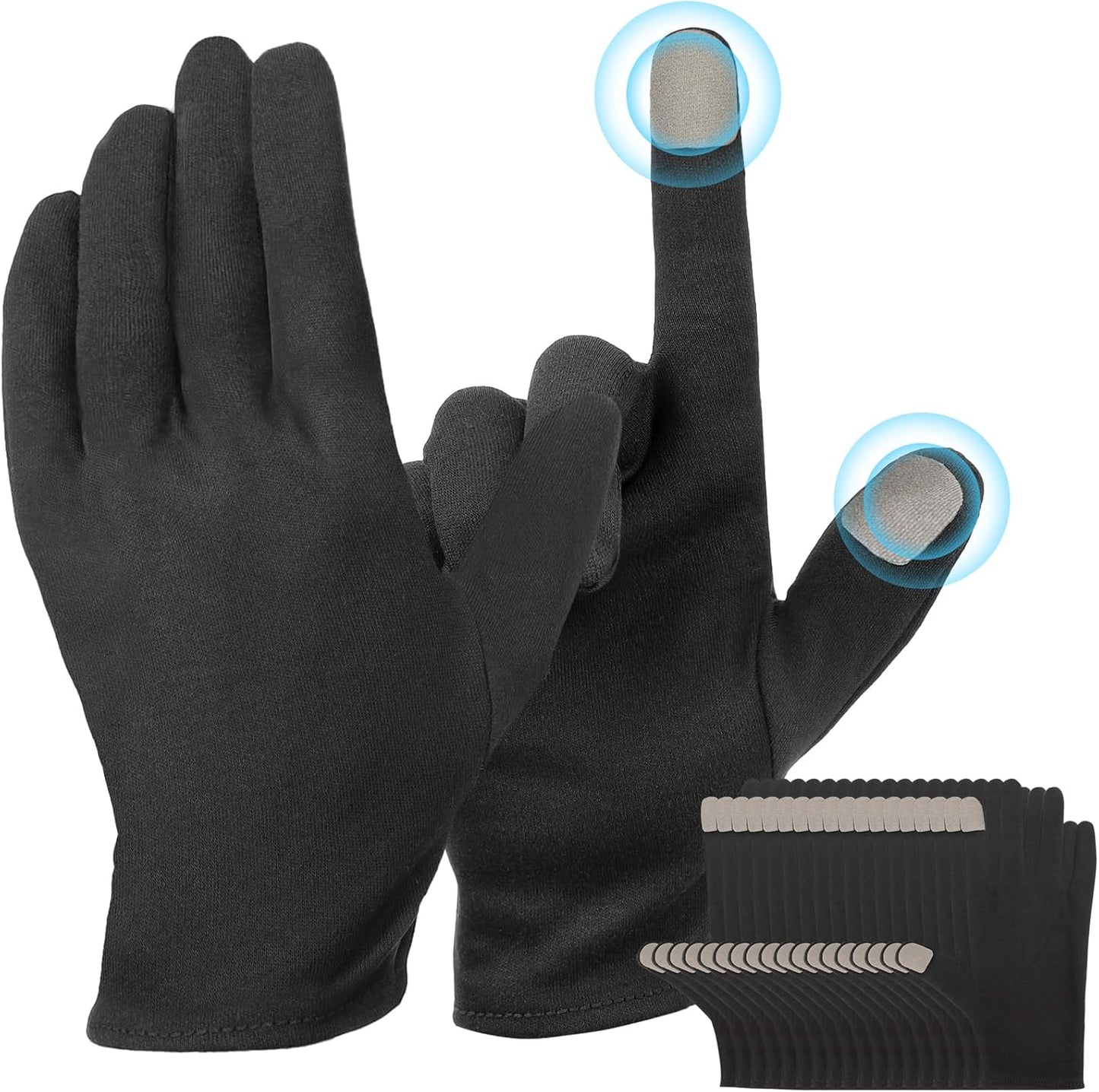 Touch Screen Gloves, Black Cotton Gloves for Dry Hands Sleeping, Moisturizing Gloves Black Gloves Men and Women, 10 Pairs Black Work Gloves for Photography, Coin Handling, Jewelry, Large