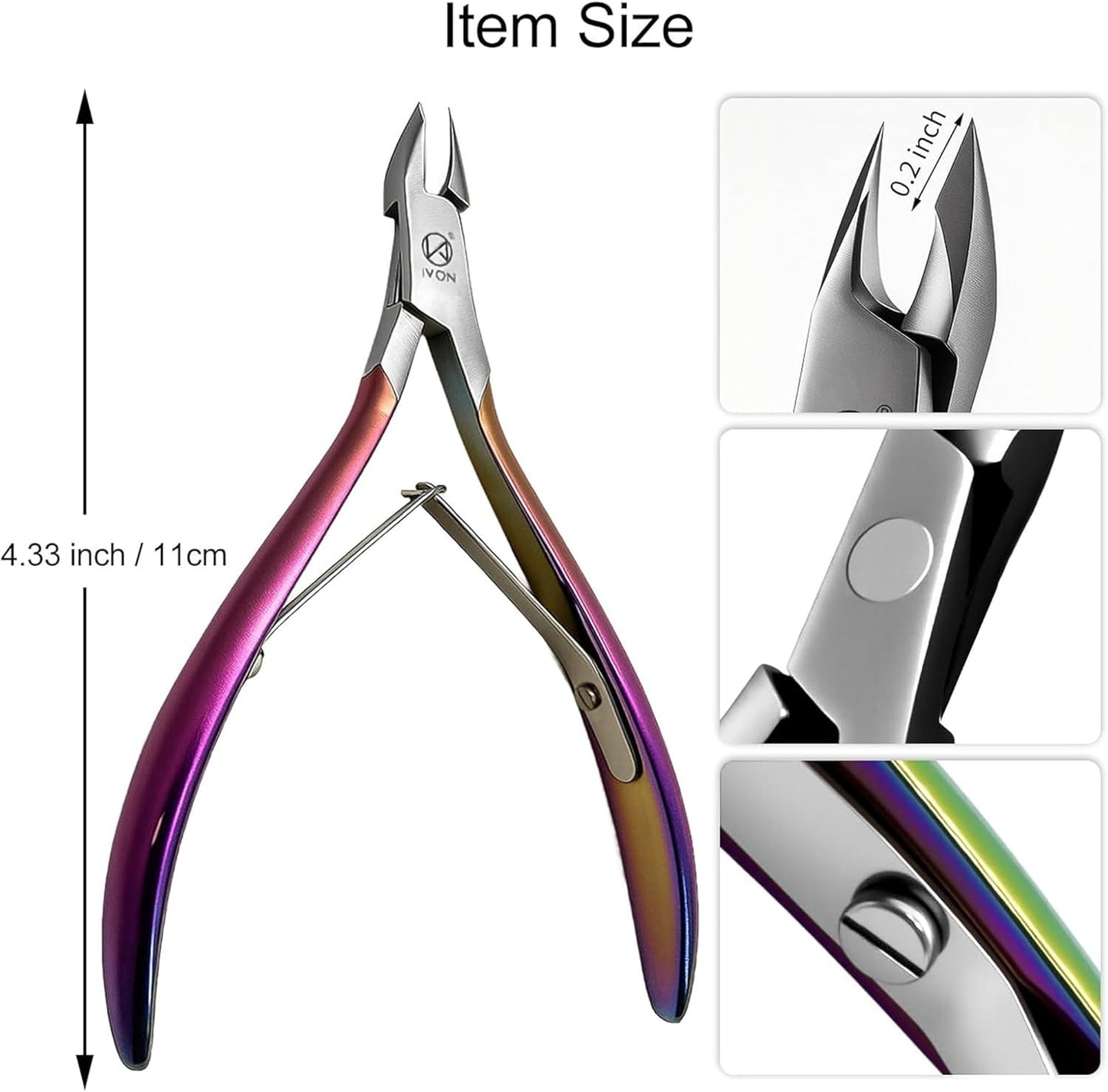 IVON Professional Cuticle Trimmer – Rainbow Finish Stainless Steel, Precision Nail Nipper for Manicure & Pedicure