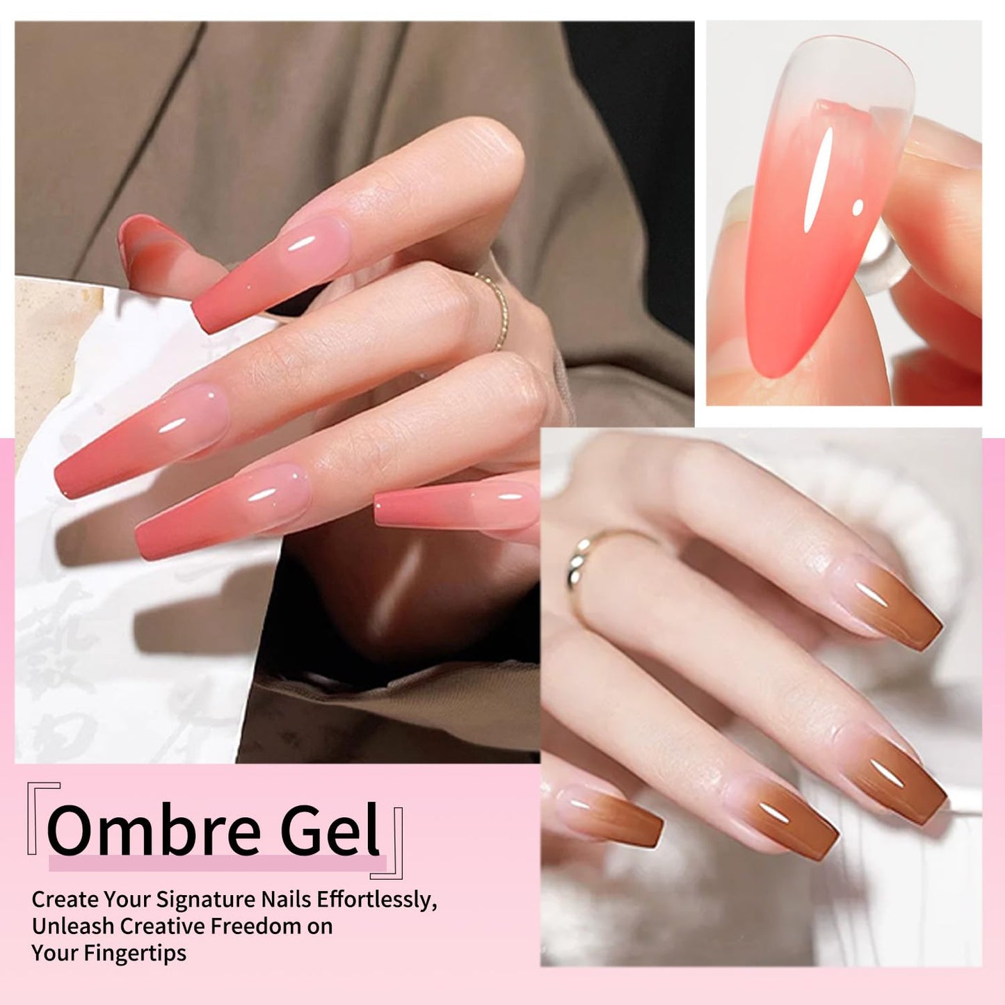 Finger Secret 8 Colors Ombre Gel Pat Nail Polish Set,Ombre Pigment for Nails,Gradient Painting Gel with 50Pcs Nail Sponges for 3D Gels Nail Art can be Painted in Salon or Home Use