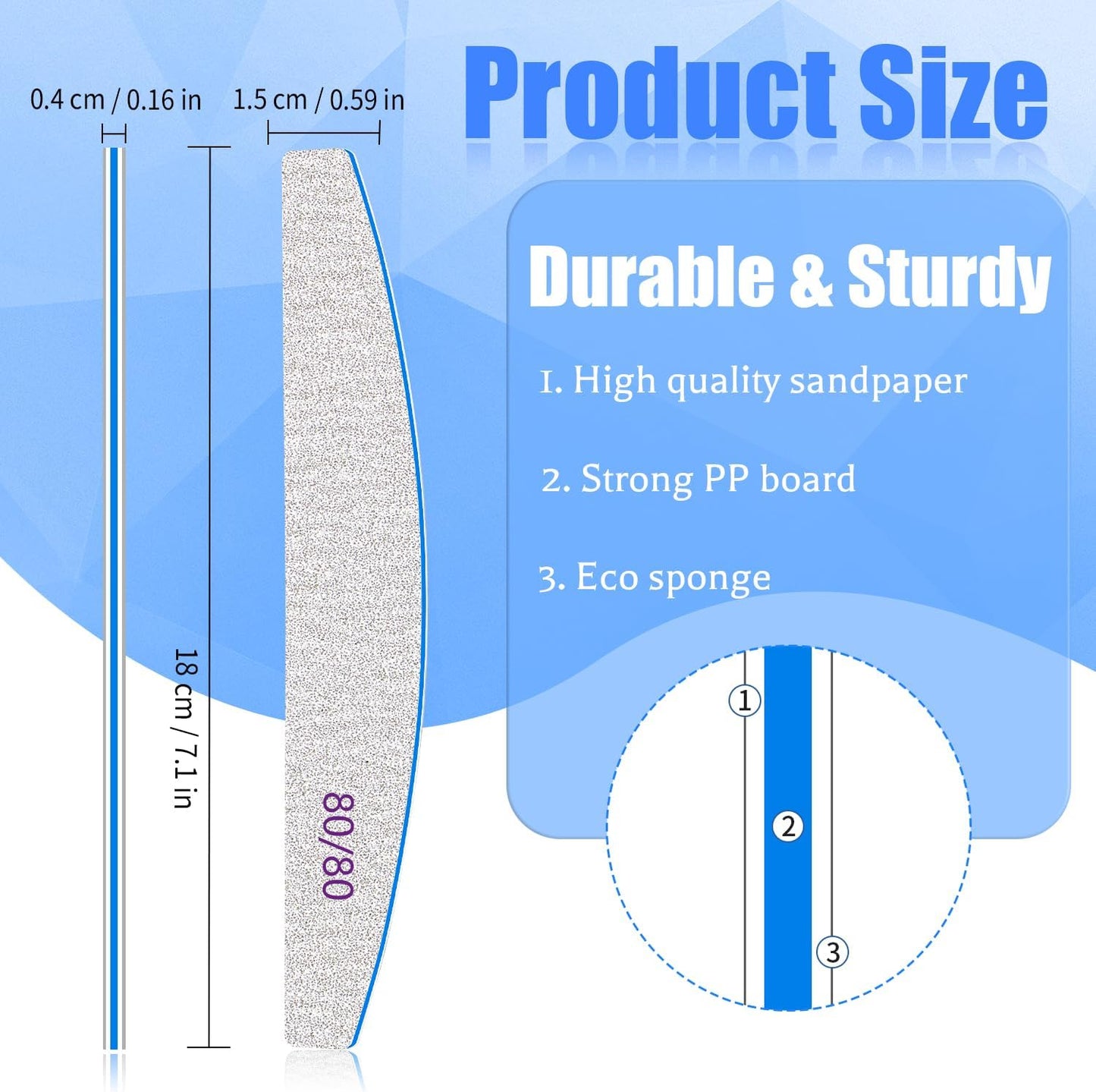 12 PCS Nail Files for Acrylic Nails, 80/80 Grit Nail File for Poly Nail Extension Gel Emery Boards Nail Files Doubled Sides Coarse Washable Nail File Manicure Tools for Home and Salon Use