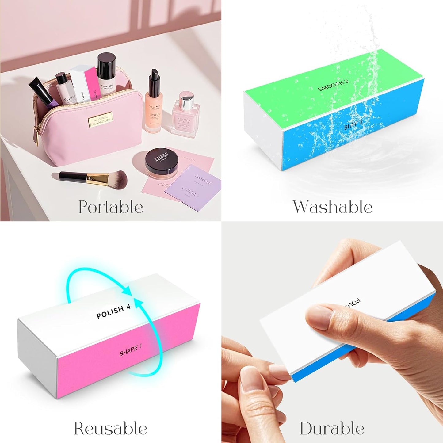 4 Way Nail Buffer Block,4pcs Nail Shine Buffers Blocks Files for Natural and Acrylic Nails Smoother Buffing Block Polisher Fingernail File Buffer