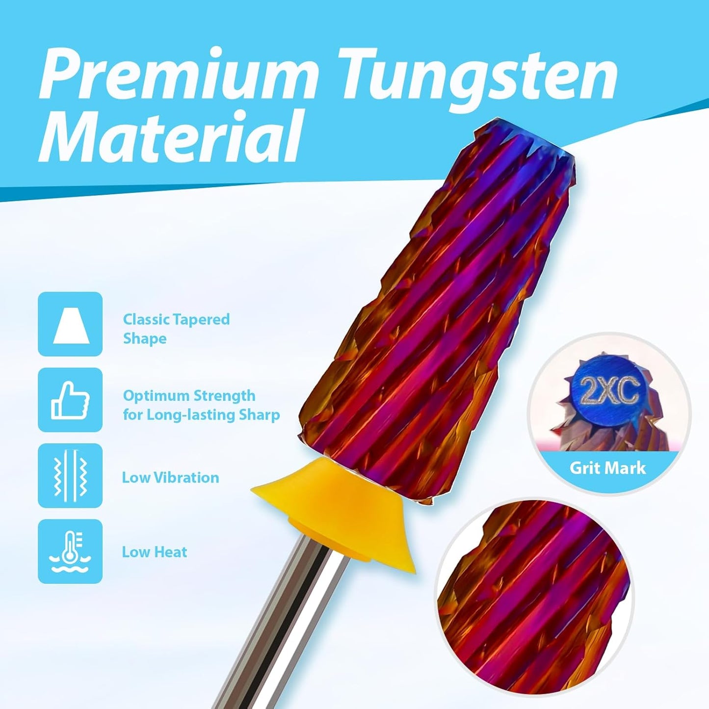 Professional Nail Drill Bits for New Artists, Cross Cut 3/32'' Safety Tungsten Carbide Tapered Bit, Remove Gel Fast, Left & Right Hand Use, Manicure Cuticle Soft Hard Gel Polishing, Double Coarse.
