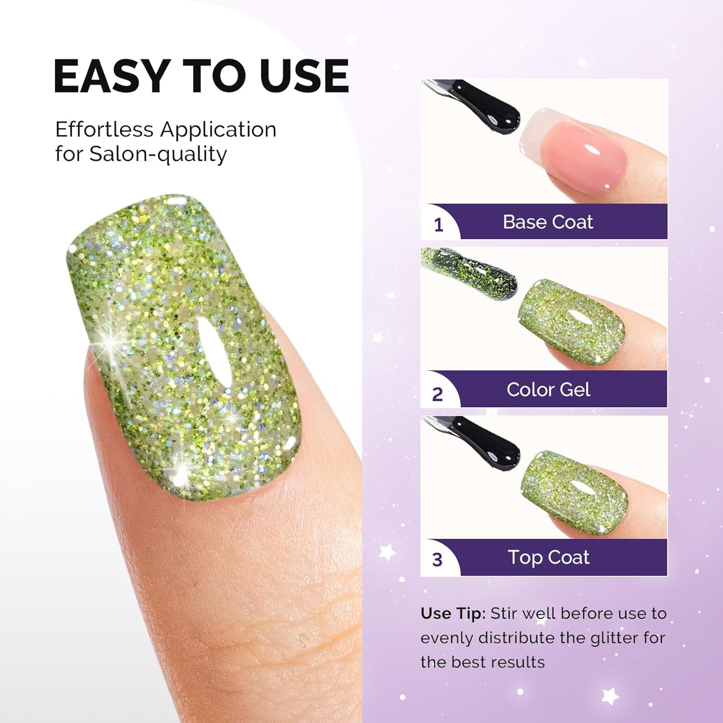 MelodySusie Galaliver Glitter Gel Nail Polish, 15ML Sparkly Shimmer Gel Polish Soak Off UV LED Cured Long Lasting Gift for Women DIY Nail Design Nail Art Manicure Elf Green X08