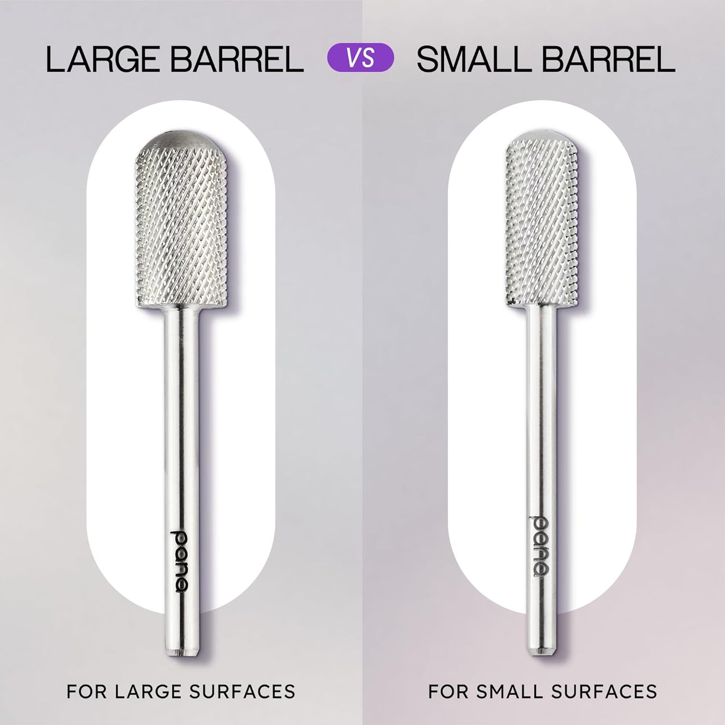 PANA 3/32" Large Smooth Round Top Safety Carbide Nail Drill Bit for Gel Polish & Acrylic Removal Nail Salon Manicure Pedicure Electric File Tools (Large Barrel - Silver, Fine)