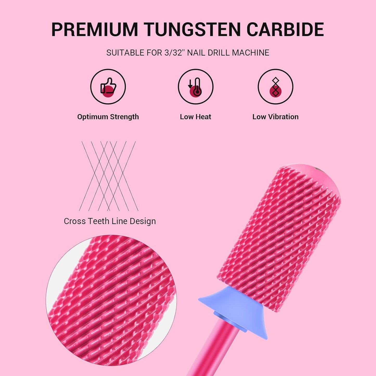 MelodySusie Safety Nail Drill Bits, 3/32'' Smooth Round Top Large Barrel Carbide Bits, Suitable for Manicure Pedicure Cuticle Gel Polishing, Beginners Bits, Pink Blossom, Series Bit-S