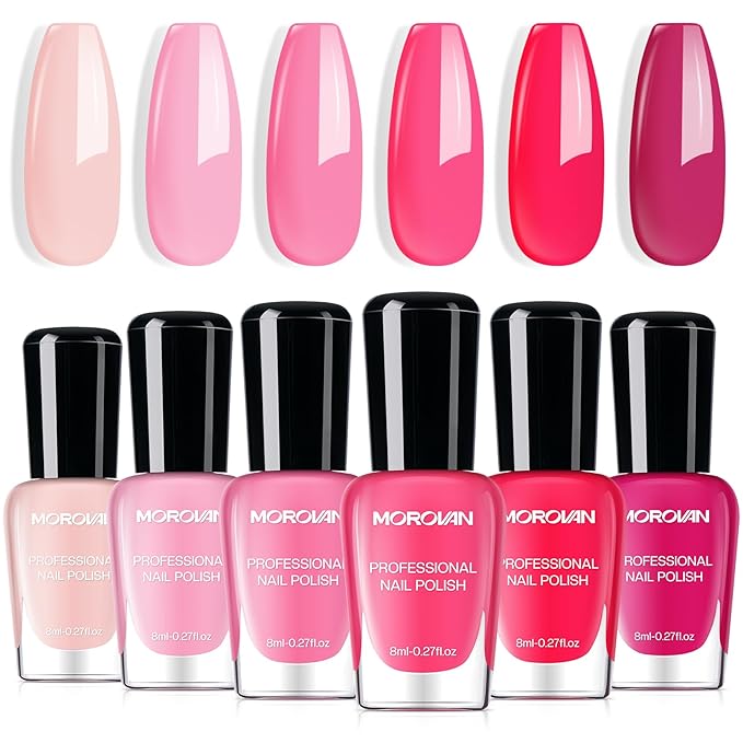 Morovan Fingernail Nail Polish Set: Hot Pink Nail Polish Kit Air Quick Dry Regular Finger nail Polish Pack for Women Gift Holiday