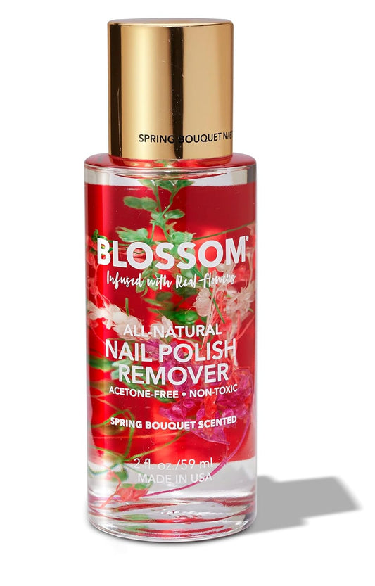 Blossom Non Toxic Nail Polish Remover Non Acetone, All Natural Scented, Vegan, Acetone Free Nail Polish Remover, Organic Plant-Based, Infused with Real Flowers, Made in USA, 2oz, Spring Bouquet