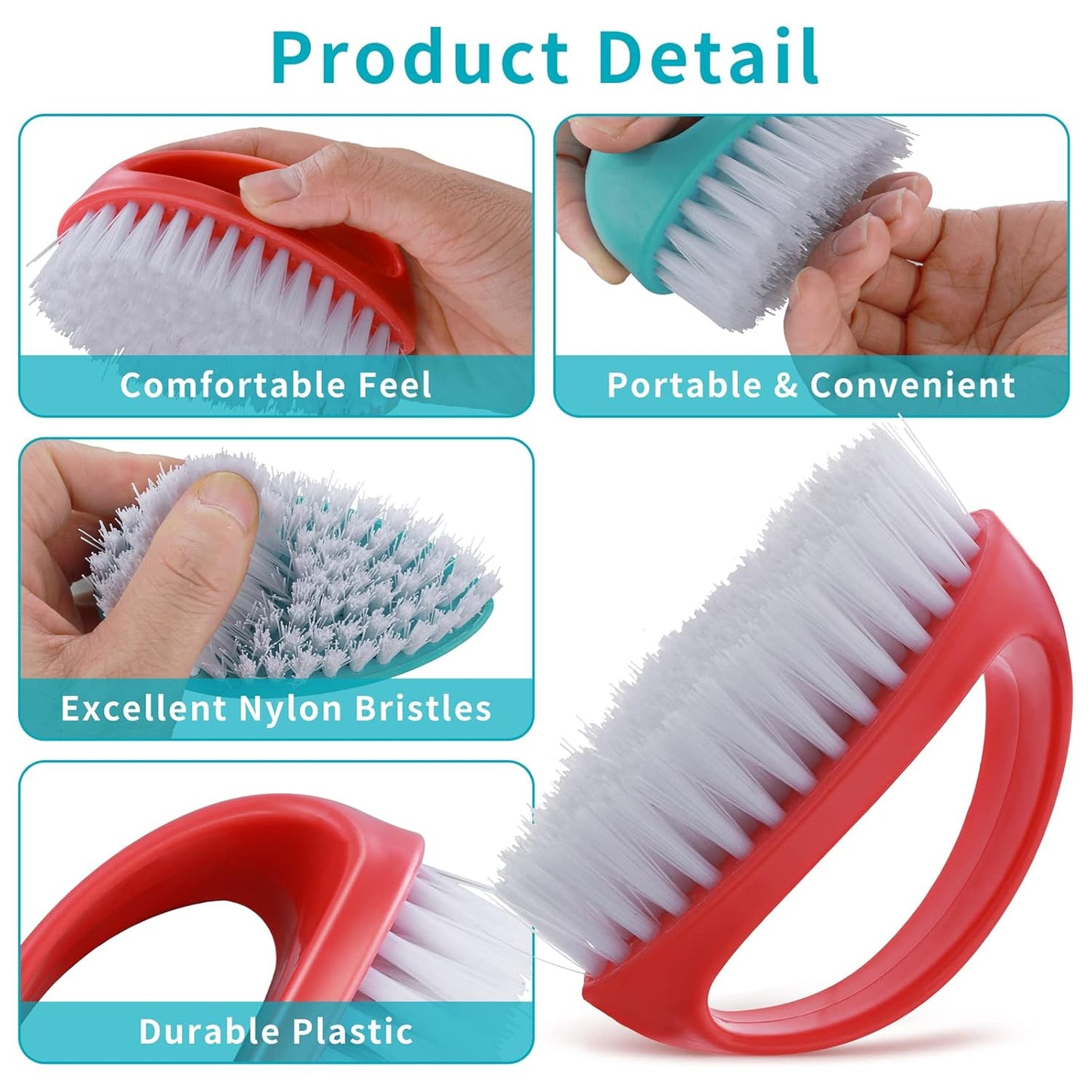 Cobee 2 Pack Hand Nail Brush for Cleaning Fingernails Durable Stiff Bristles Nail Scrub Brush Cleaner with Handle Heavy Duty Deep Nail Cleaning Scrubber for Fingernails Toes Men Mechanics(Red, Blue)